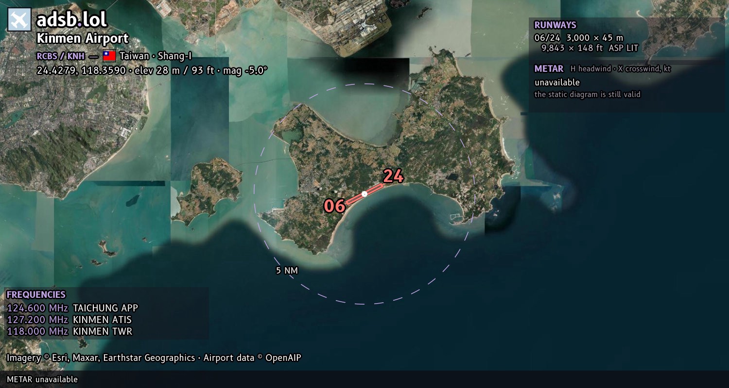 Satellite map with the runway layout of Kinmen Airport (RCBS)