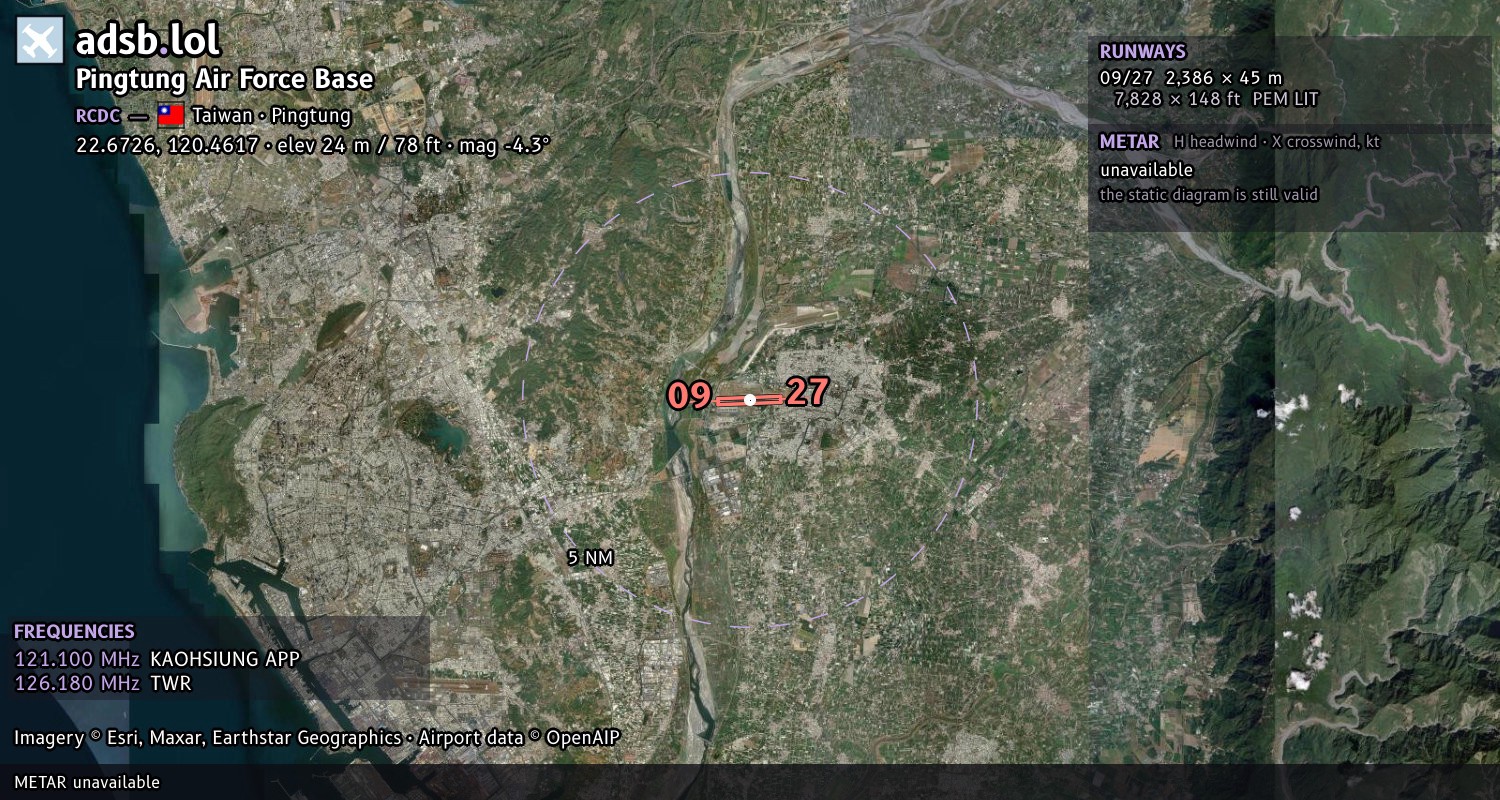 Satellite map with the runway layout of Pingtung Air Force Base (RCDC)