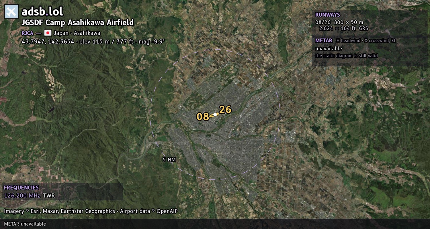 Satellite map with the runway layout of JGSDF Camp Asahikawa Airfield (RJCA)