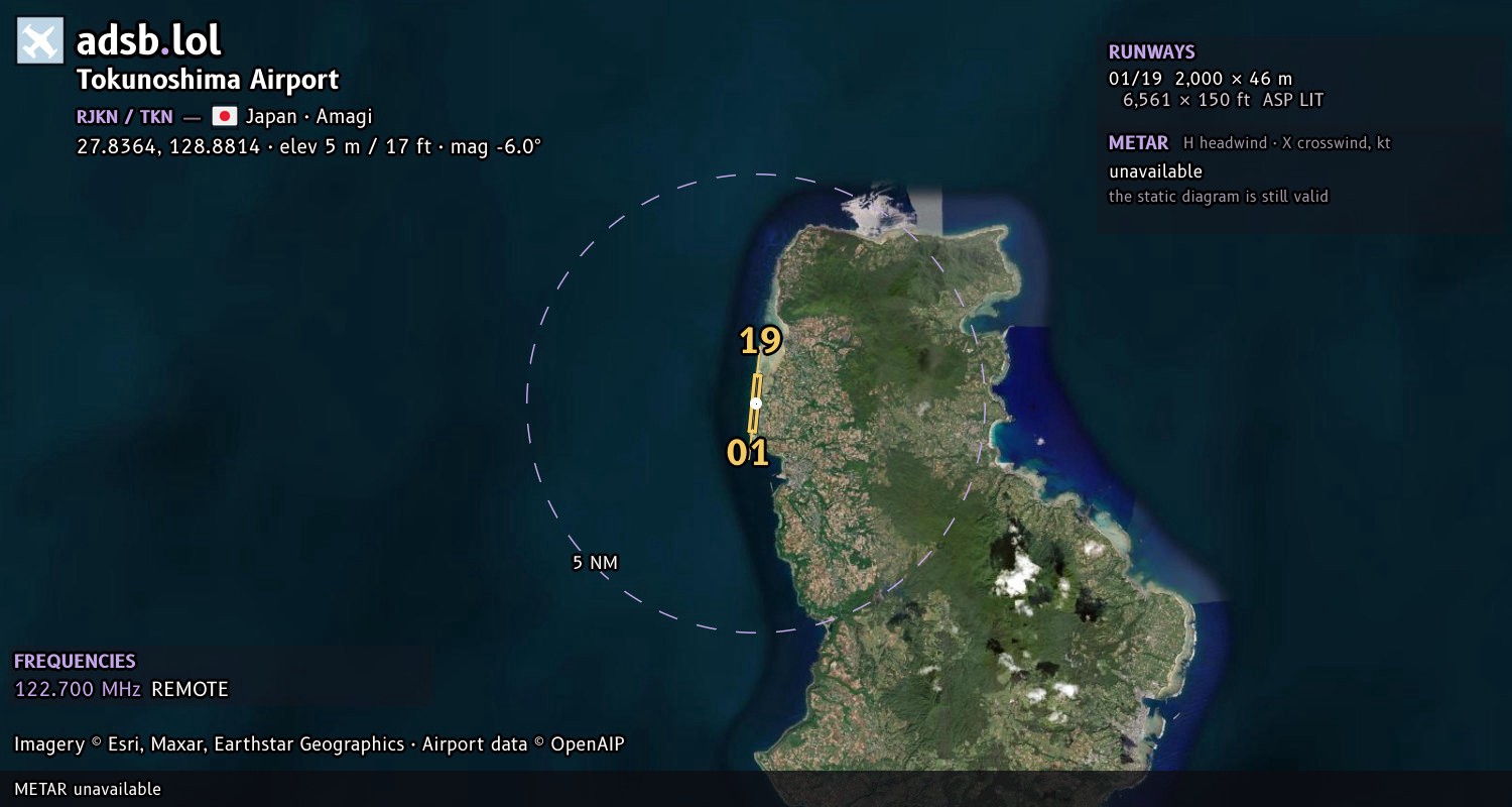 Satellite map with the runway layout of Tokunoshima Airport (RJKN)