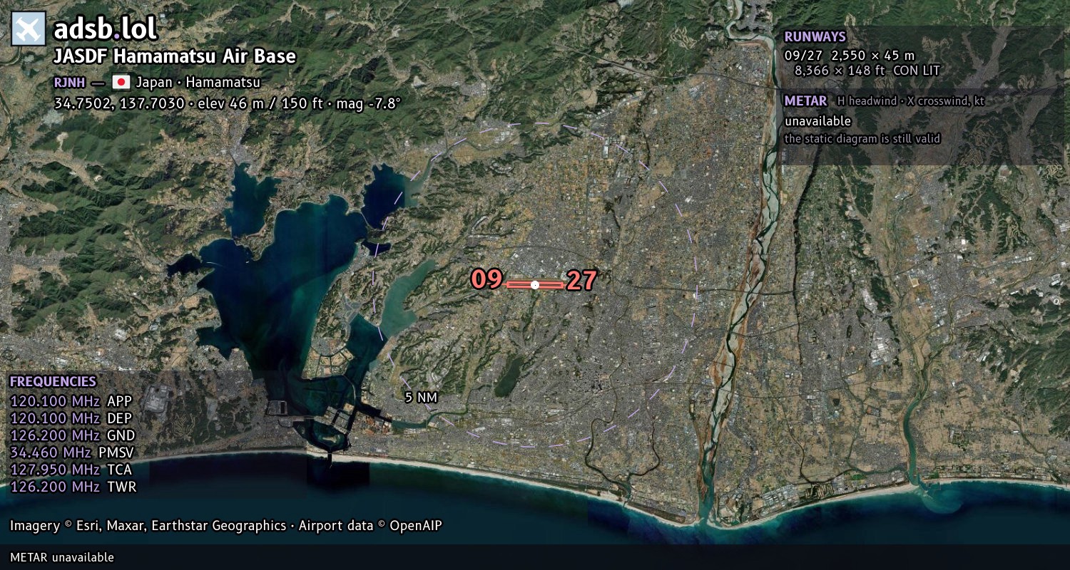 Satellite map with the runway layout of JASDF Hamamatsu Air Base (RJNH)