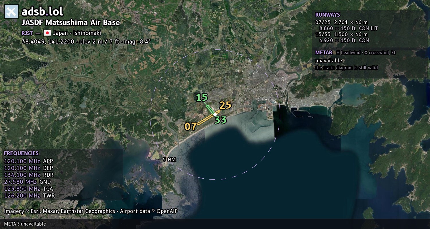 Satellite map with the runway layout of JASDF Matsushima Air Base (RJST)