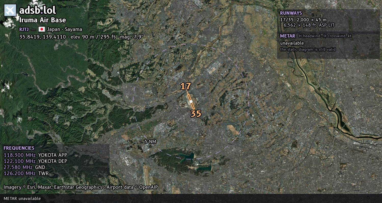 Satellite map with the runway layout of Iruma Air Base (RJTJ)