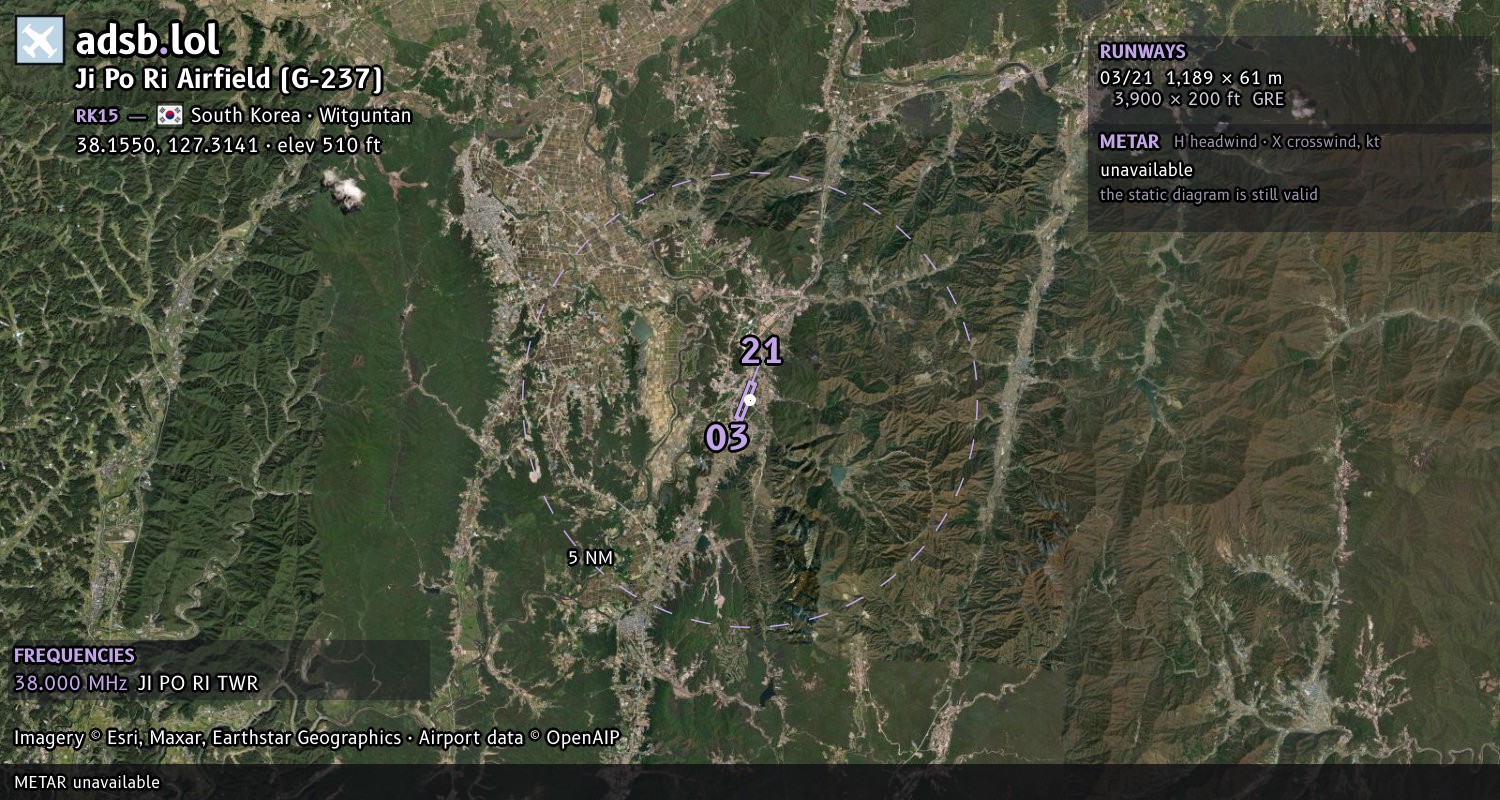 Satellite map with the runway layout of Ji Po Ri Airfield (G-237) (RK15)