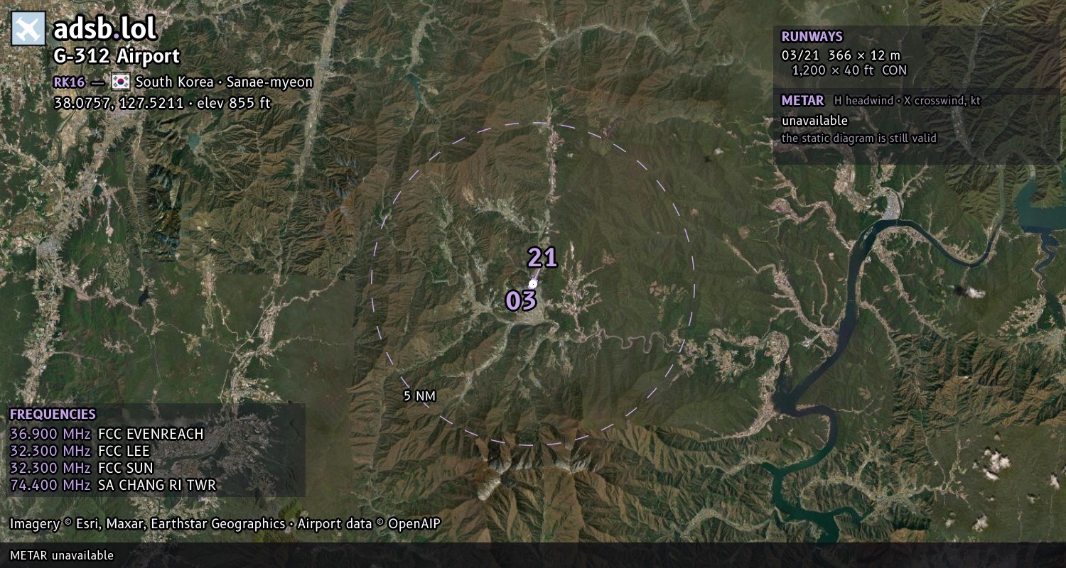 Satellite map with the runway layout of G-312 Airport (RK16)