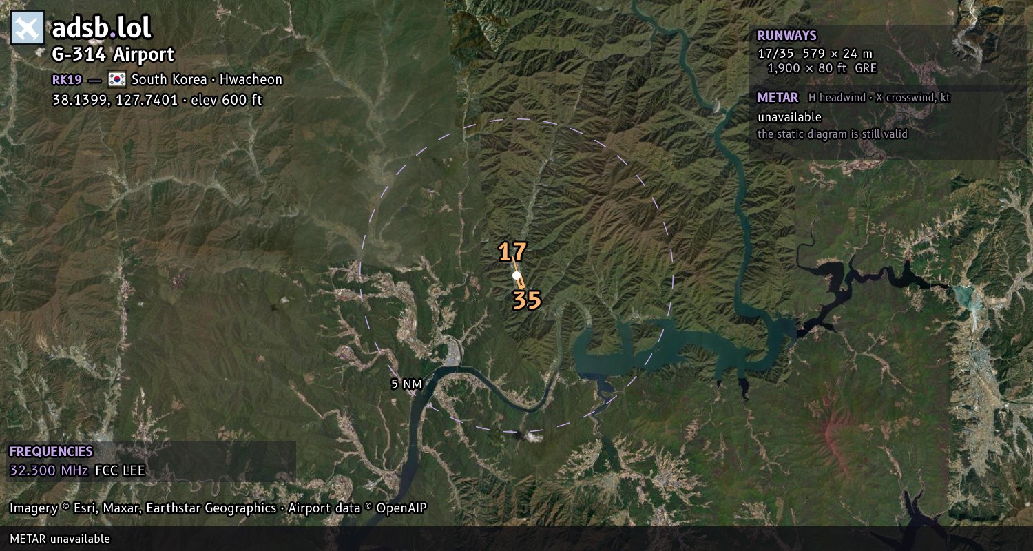 Satellite map with the runway layout of G-314 Airport (RK19)