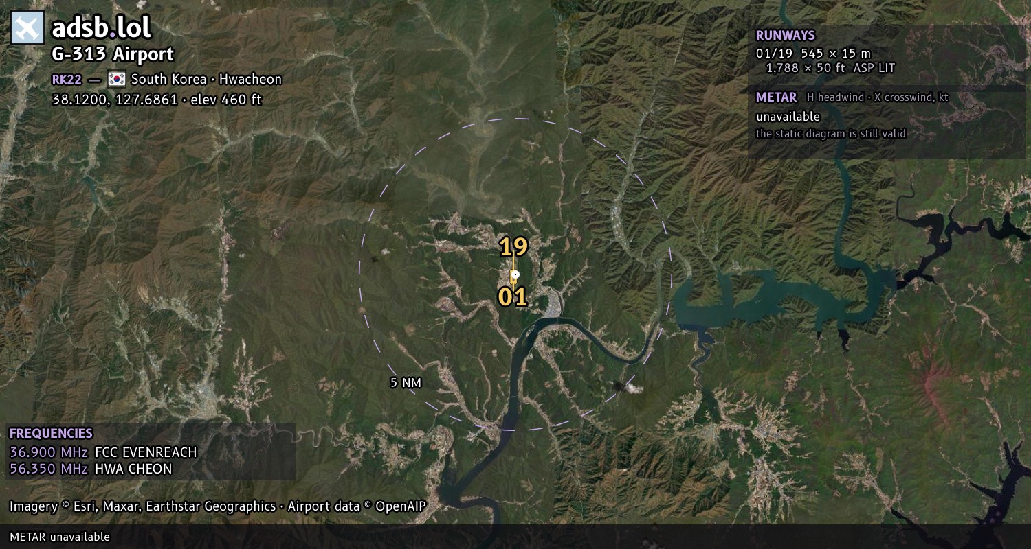 Satellite map with the runway layout of G-313 Airport (RK22)