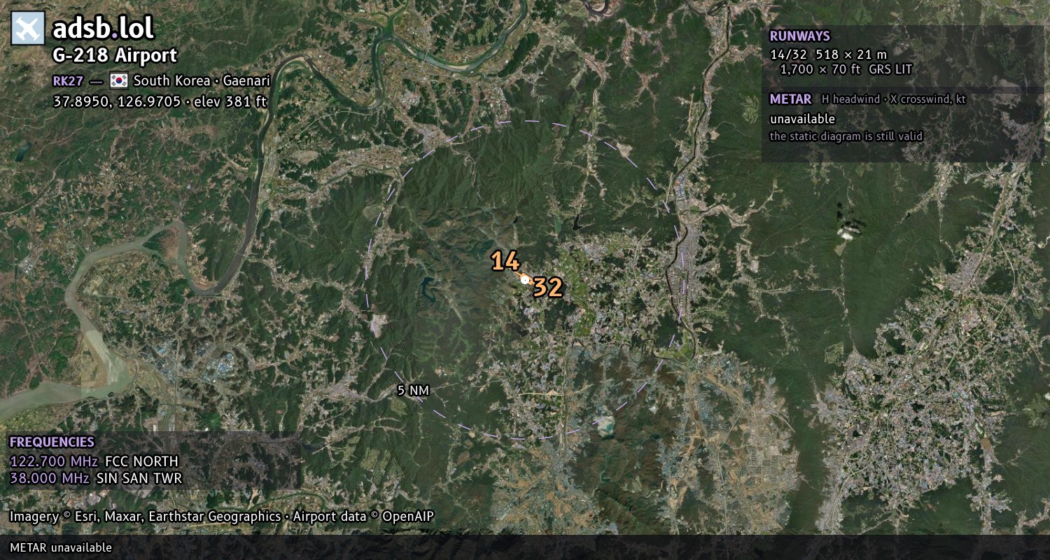 Satellite map with the runway layout of G-218 Airport (RK27)