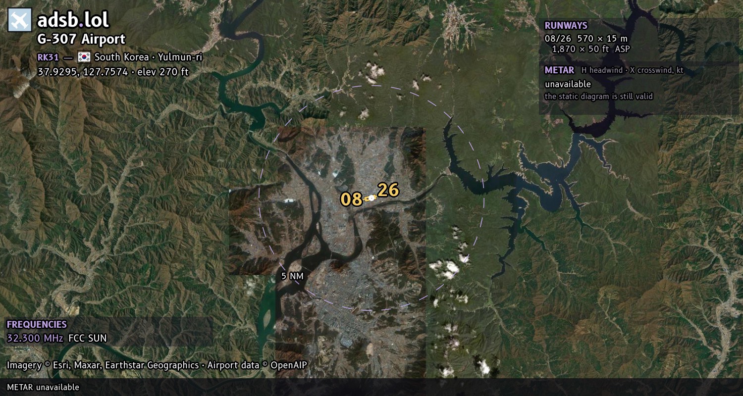 Satellite map with the runway layout of G-307 Airport (RK31)