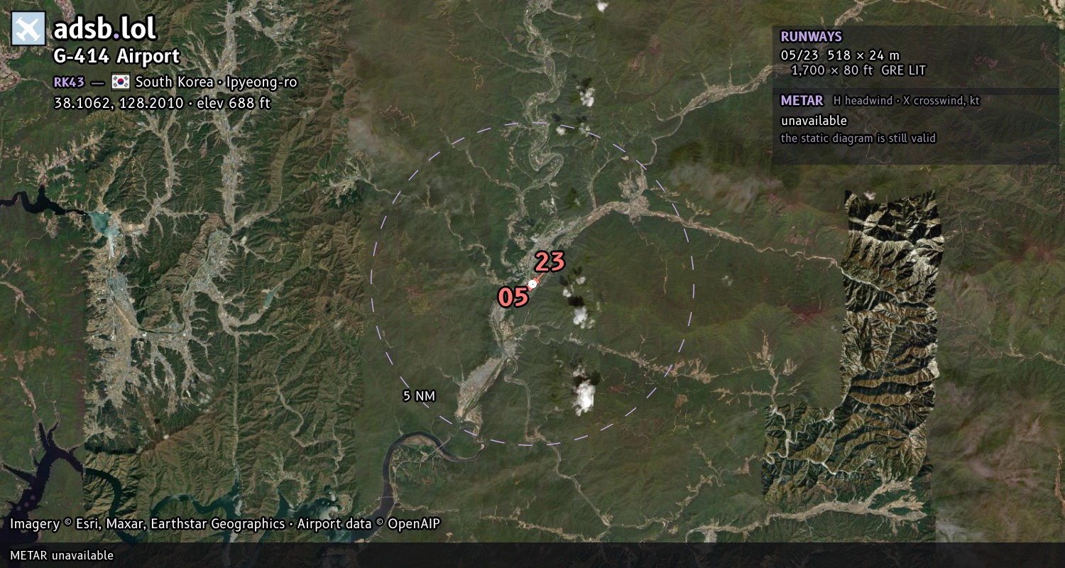 Satellite map with the runway layout of G-414 Airport (RK43)