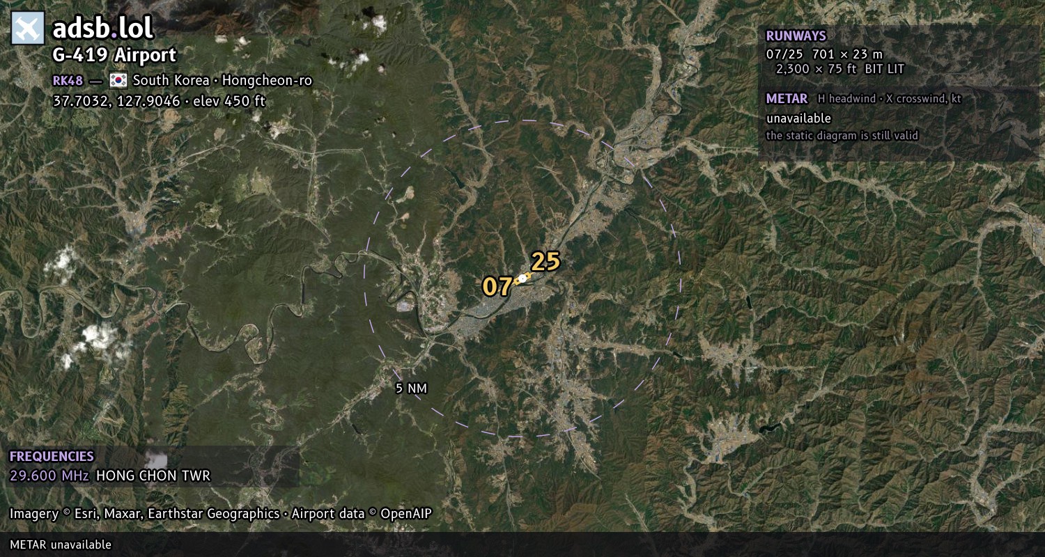 Satellite map with the runway layout of G-419 Airport (RK48)