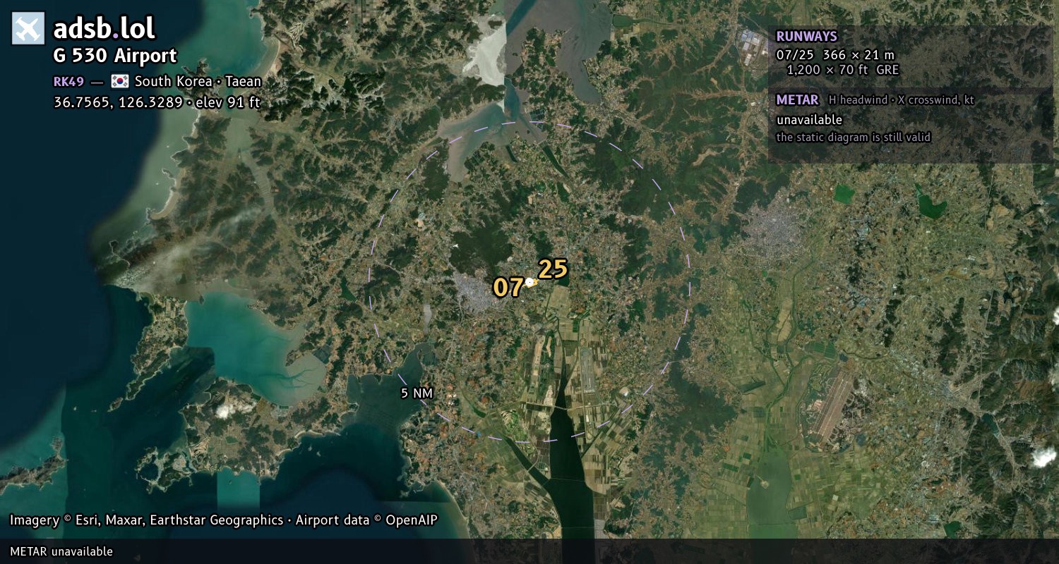 Satellite map with the runway layout of G 530 Airport (RK49)
