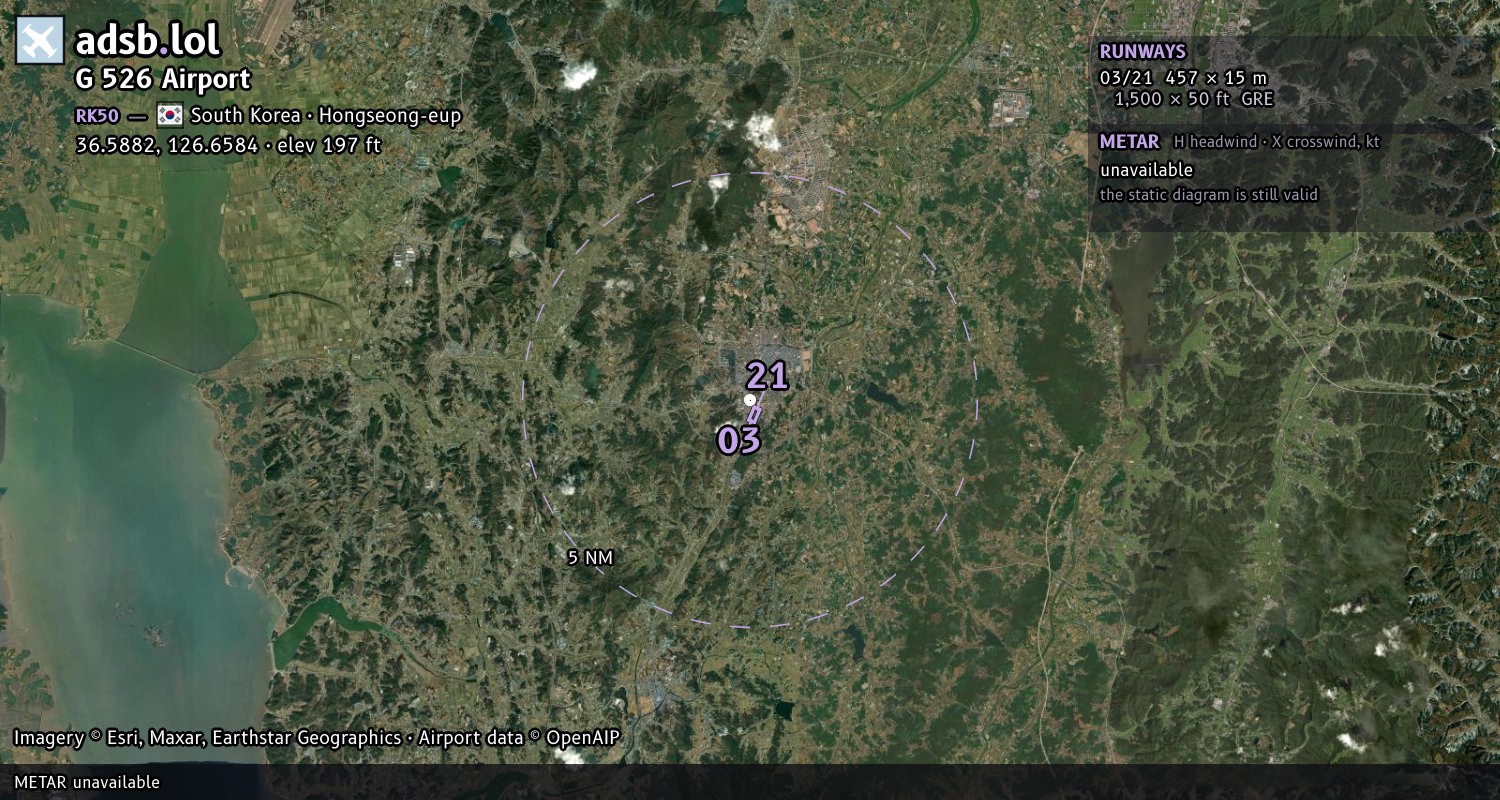 Satellite map with the runway layout of G 526 Airport (RK50)