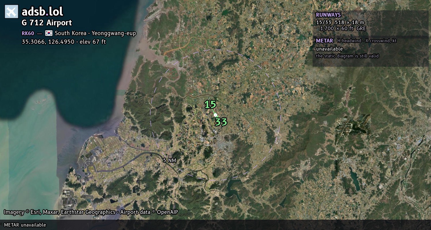 Satellite map with the runway layout of G 712 Airport (RK60)