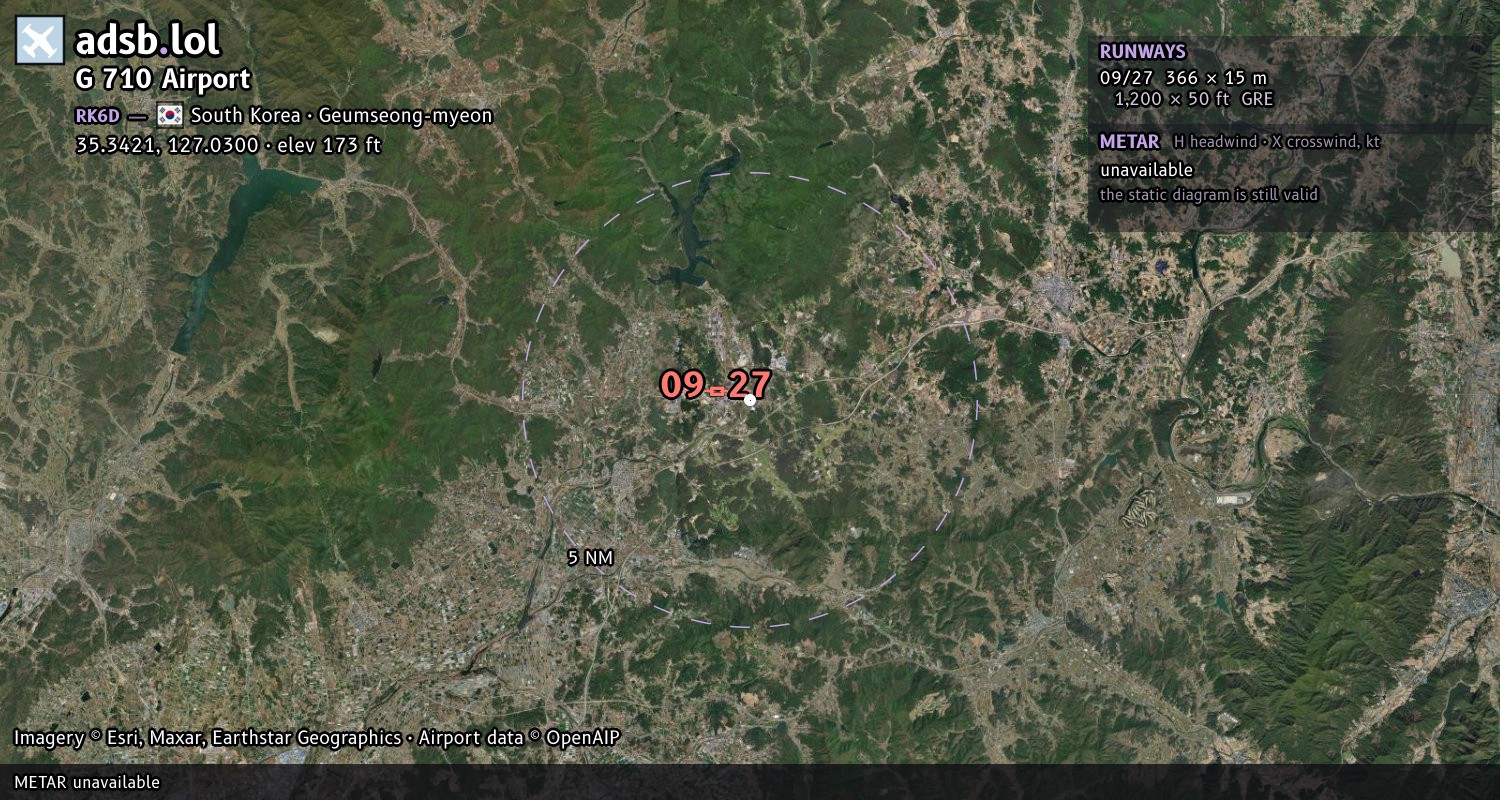 Satellite map with the runway layout of G 710 Airport (RK6D)