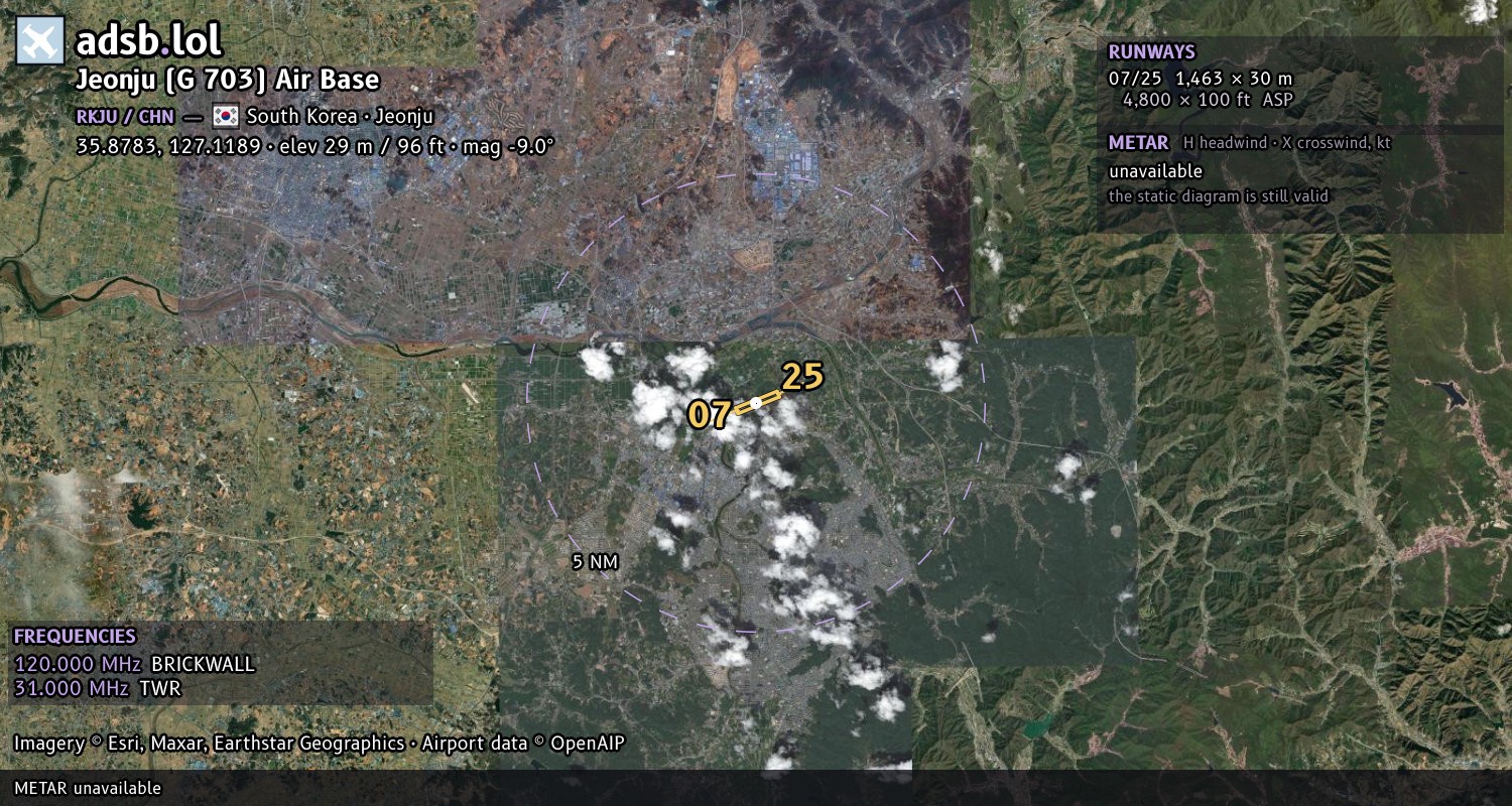 Satellite map with the runway layout of Jeonju (G 703) Air Base (RKJU)