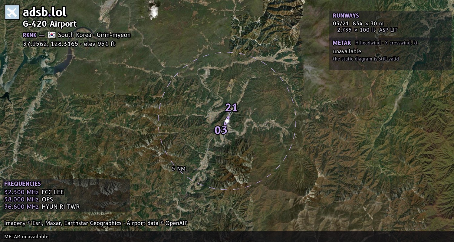 Satellite map with the runway layout of G-420 Airport (RKNK)
