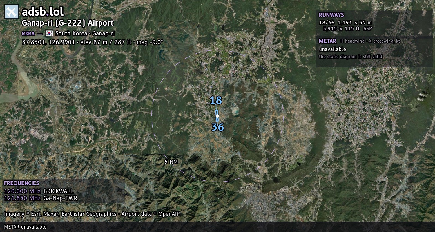 Satellite map with the runway layout of Ganap-ri (G-222) Airport (RKRA)