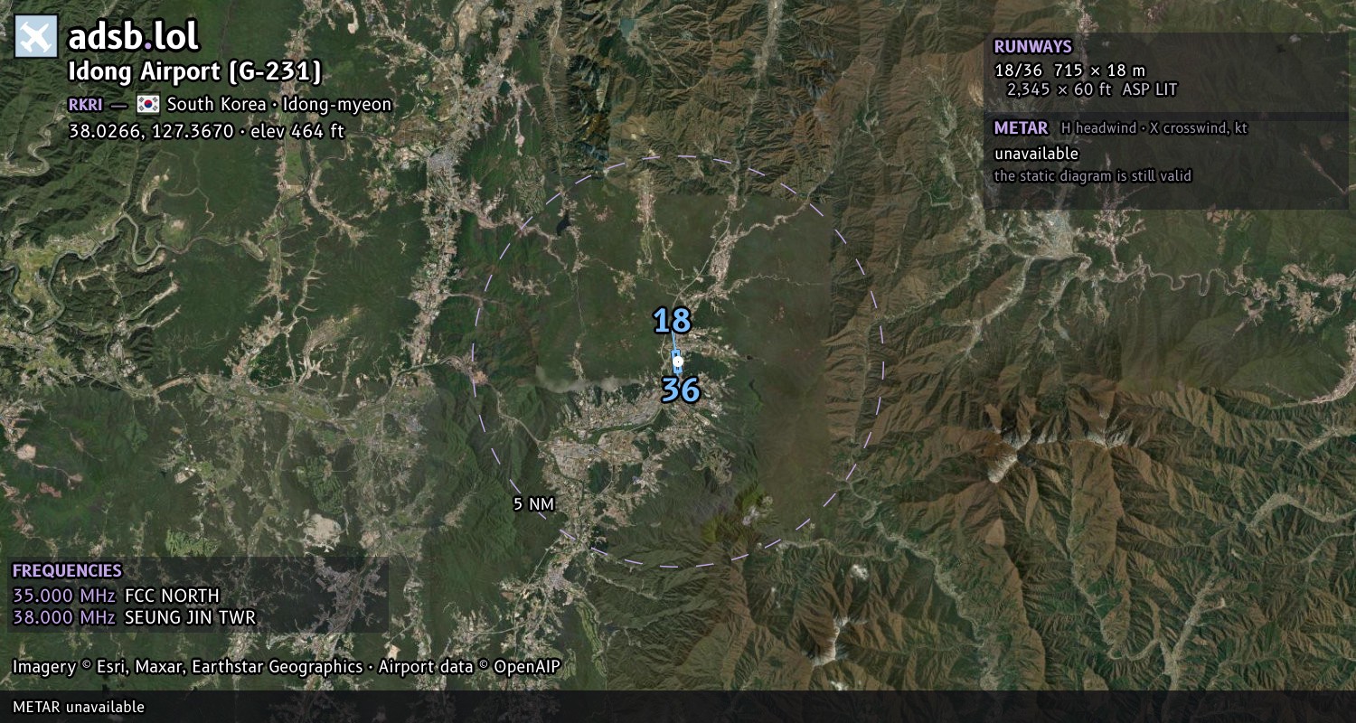 Satellite map with the runway layout of Idong Airport (G-231) (RKRI)