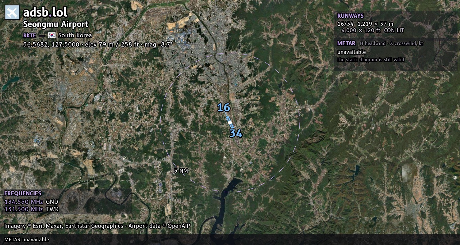 Satellite map with the runway layout of Seongmu Airport (RKTE)