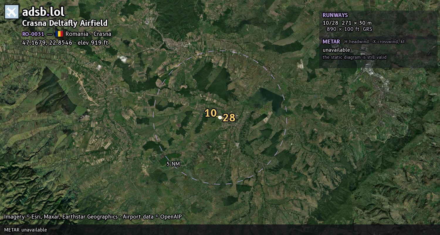 Satellite map with the runway layout of Crasna Deltafly Airfield (RO-0031)