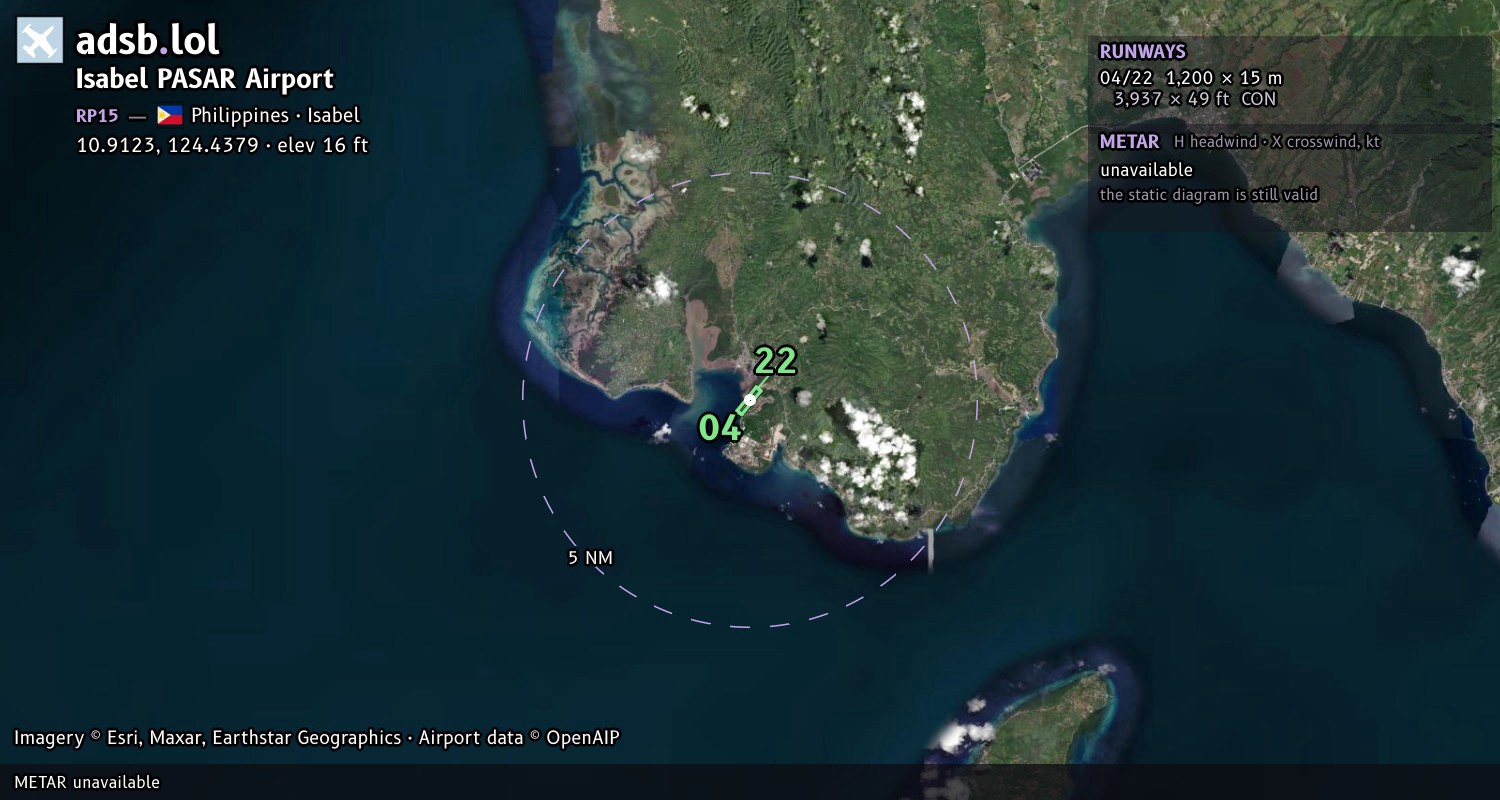 Satellite map with the runway layout of Isabel PASAR Airport (RP15)