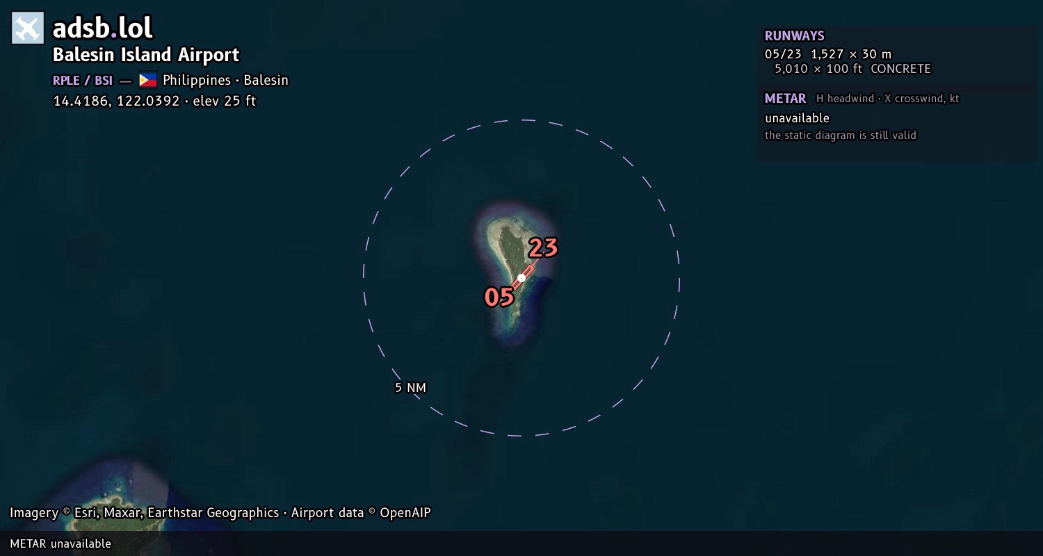 Satellite map with the runway layout of Balesin Island Airport (RPLE)