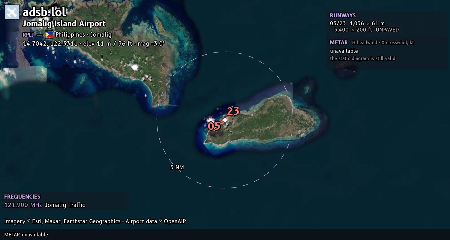 Satellite map with the runway layout of Jomalig Island Airport (RPLJ)