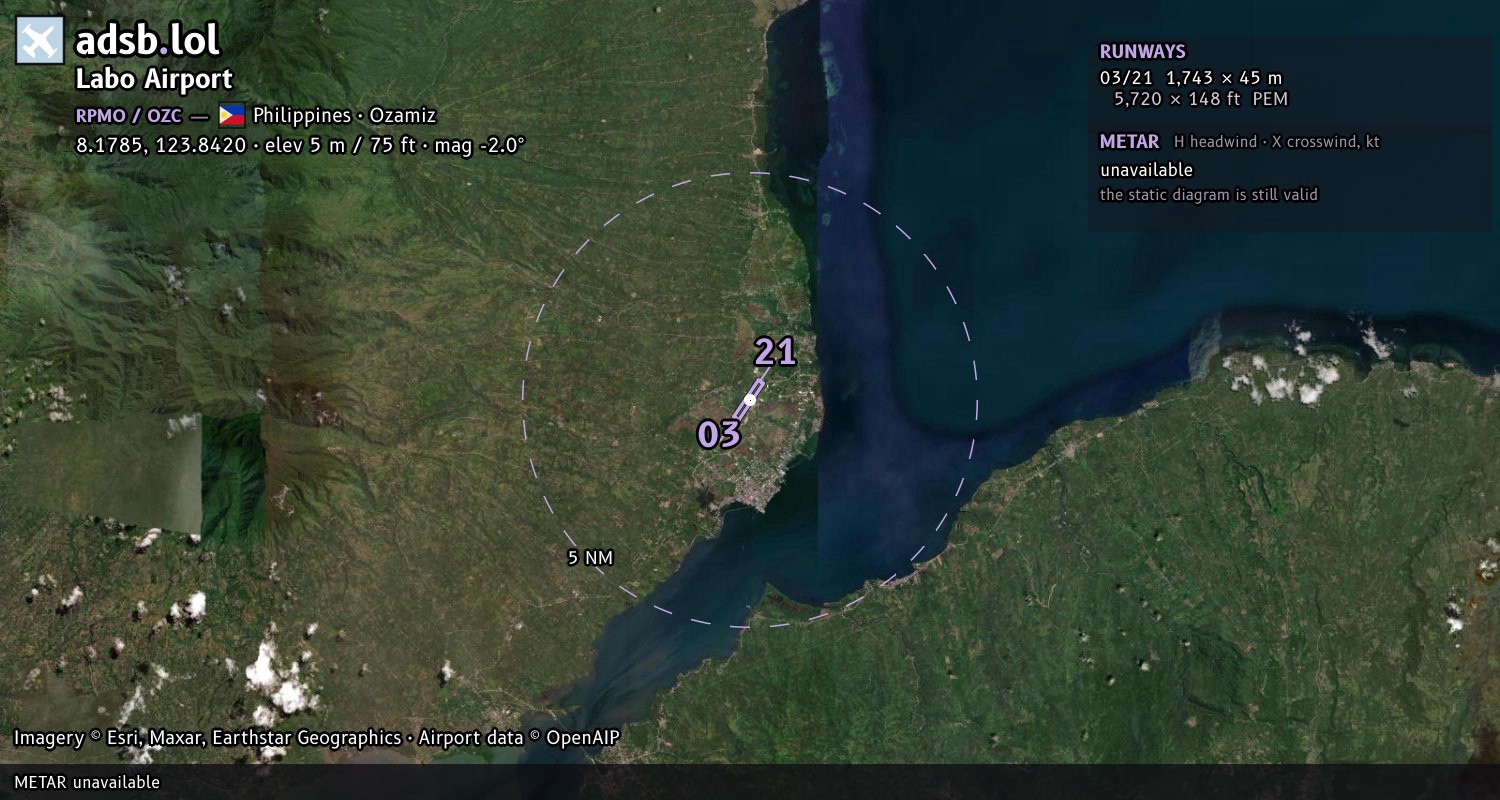 Satellite map with the runway layout of Labo Airport (RPMO)