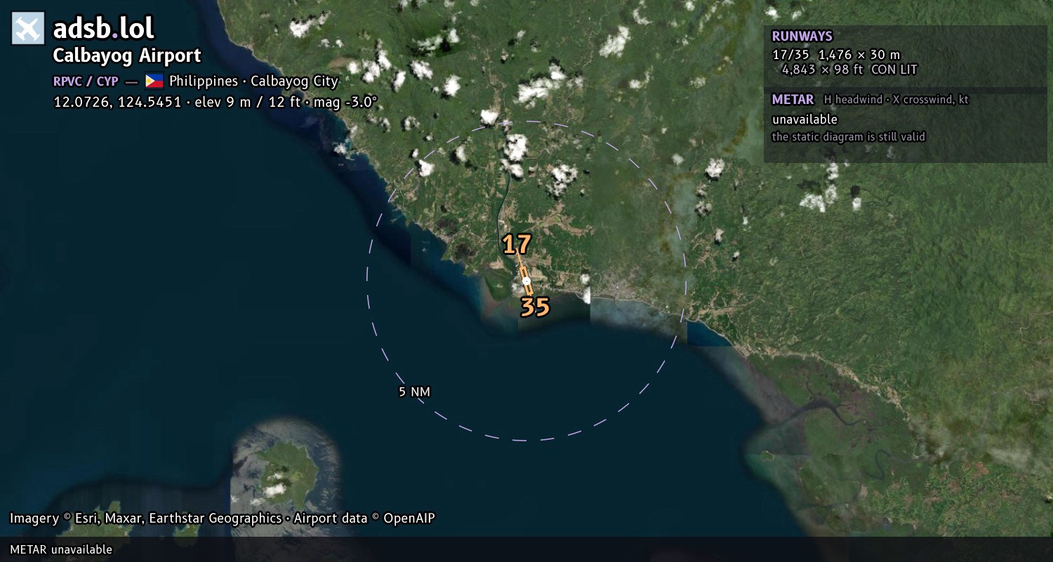 Satellite map with the runway layout of Calbayog Airport (RPVC)