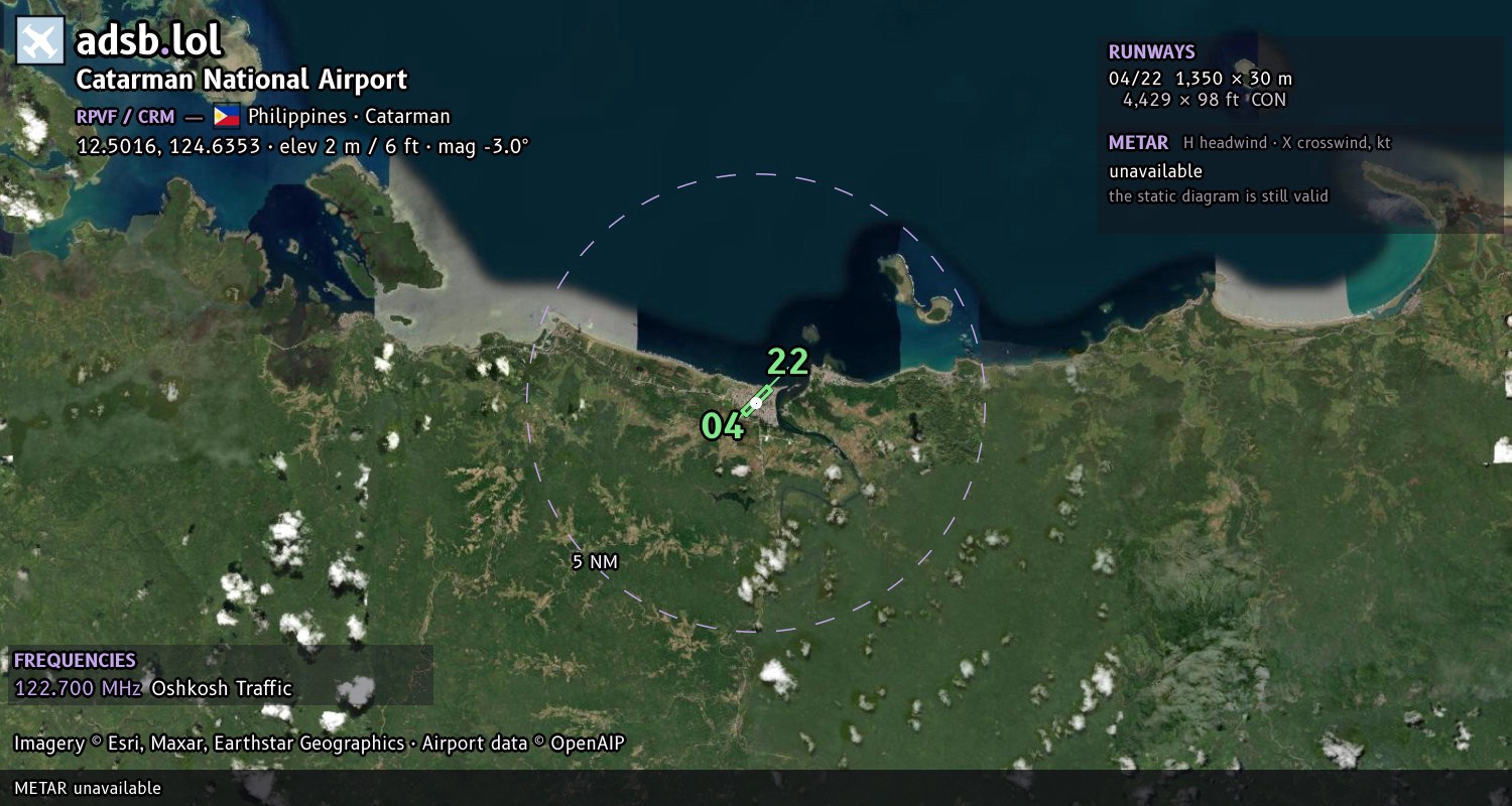 Satellite map with the runway layout of Catarman National Airport (RPVF)