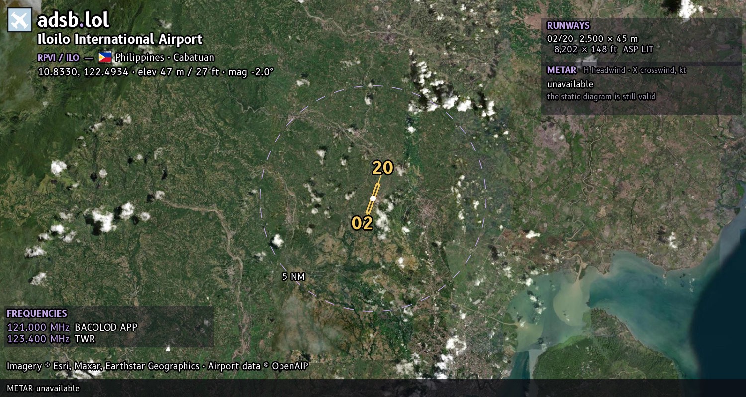Satellite map with the runway layout of Iloilo International Airport (RPVI)