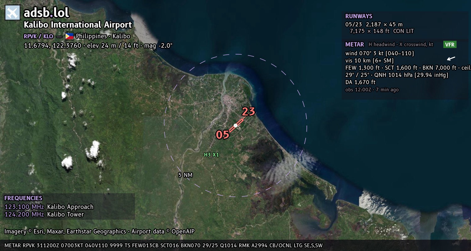 Satellite map with the runway layout of Kalibo International Airport (RPVK)