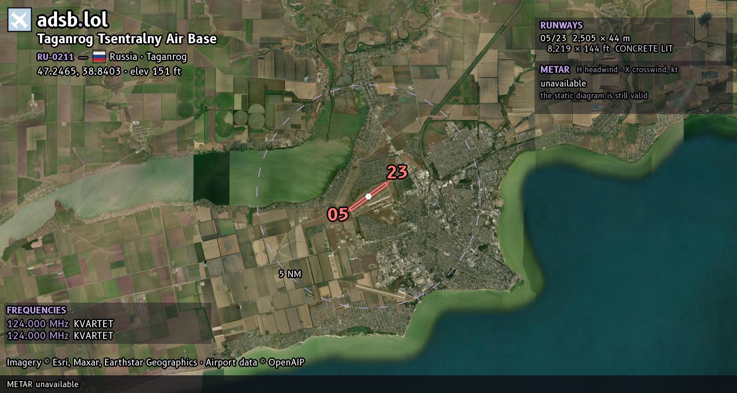 Satellite map with the runway layout of Taganrog Tsentralny Air Base (RU-0211)