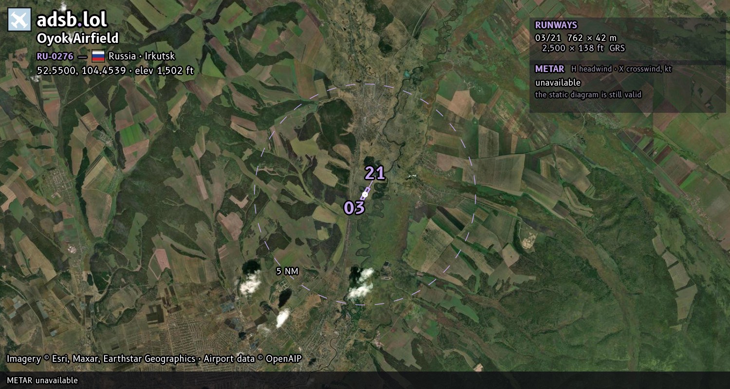 Satellite map with the runway layout of Oyok Airfield (RU-0276)