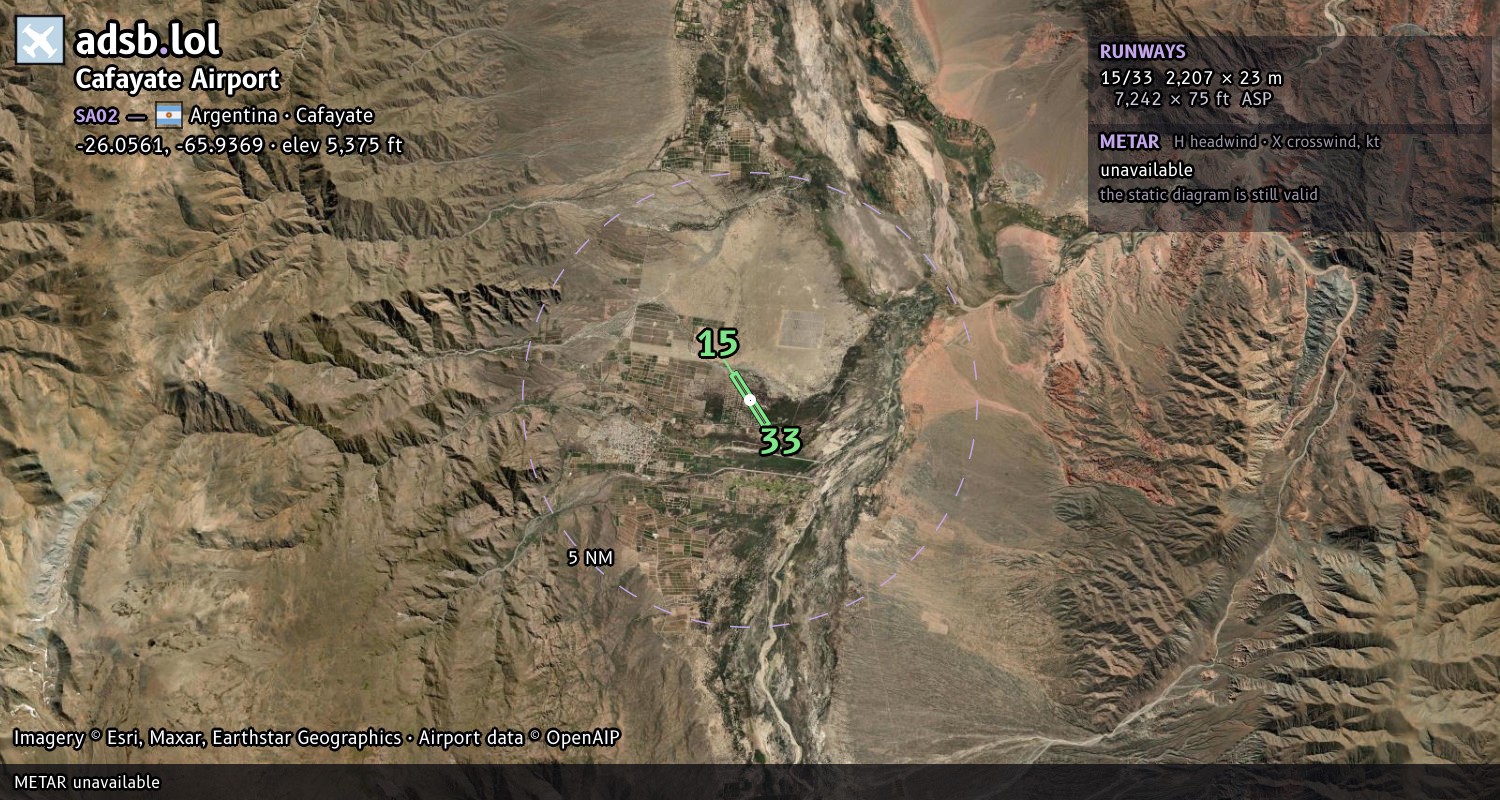 Satellite map with the runway layout of Cafayate Airport (SA02)