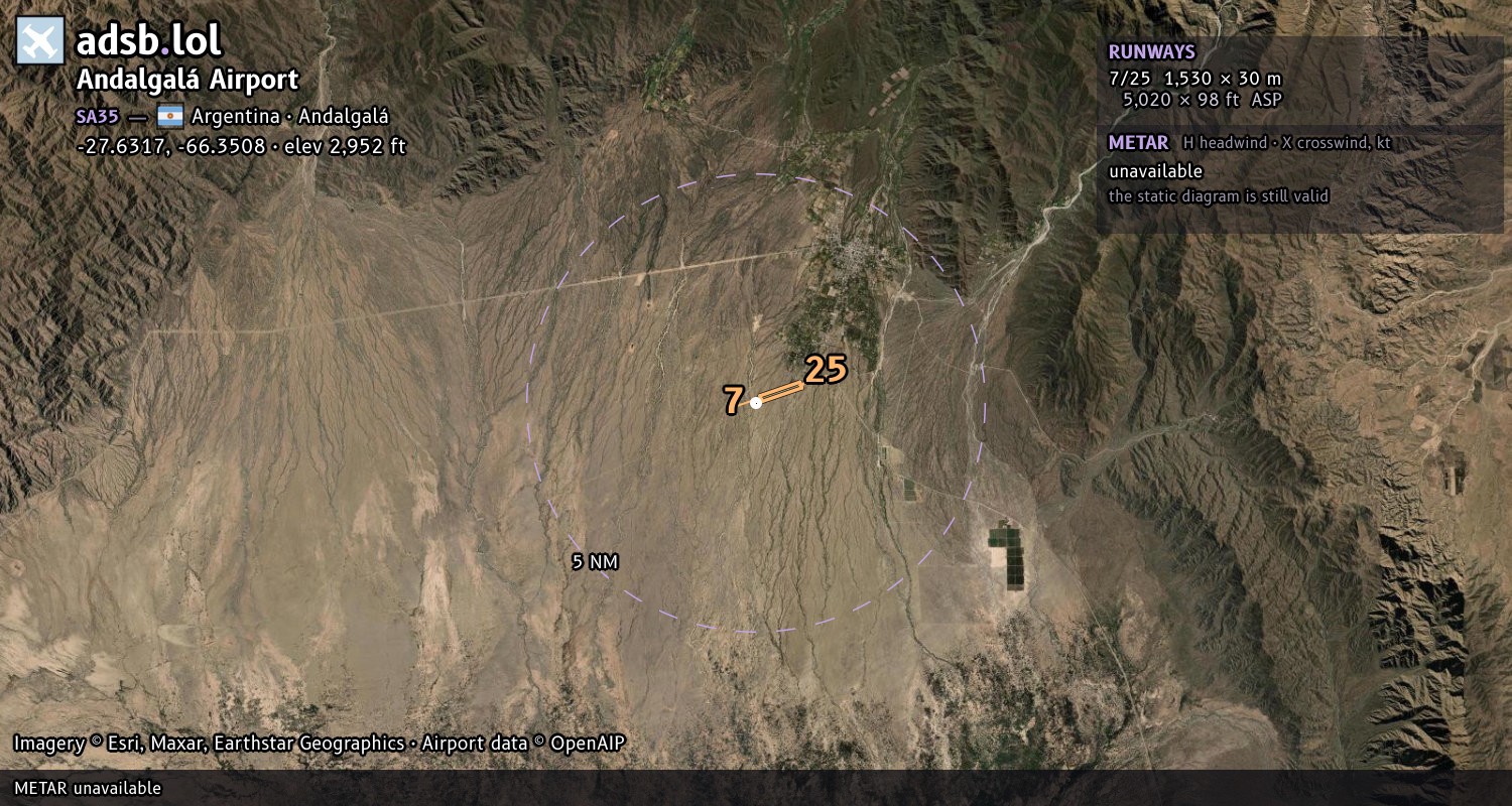 Satellite map with the runway layout of Andalgalá Airport (SA35)