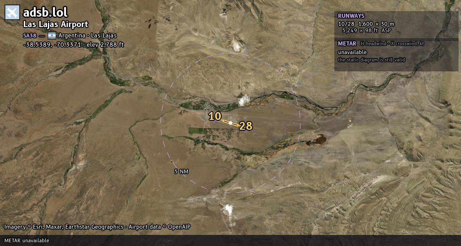 Satellite map with the runway layout of Las Lajas Airport (SA38)