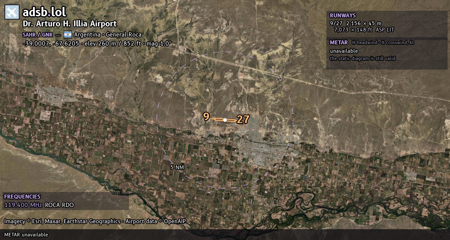 Satellite map with the runway layout of Dr. Arturo H. Illia Airport (SAHR)