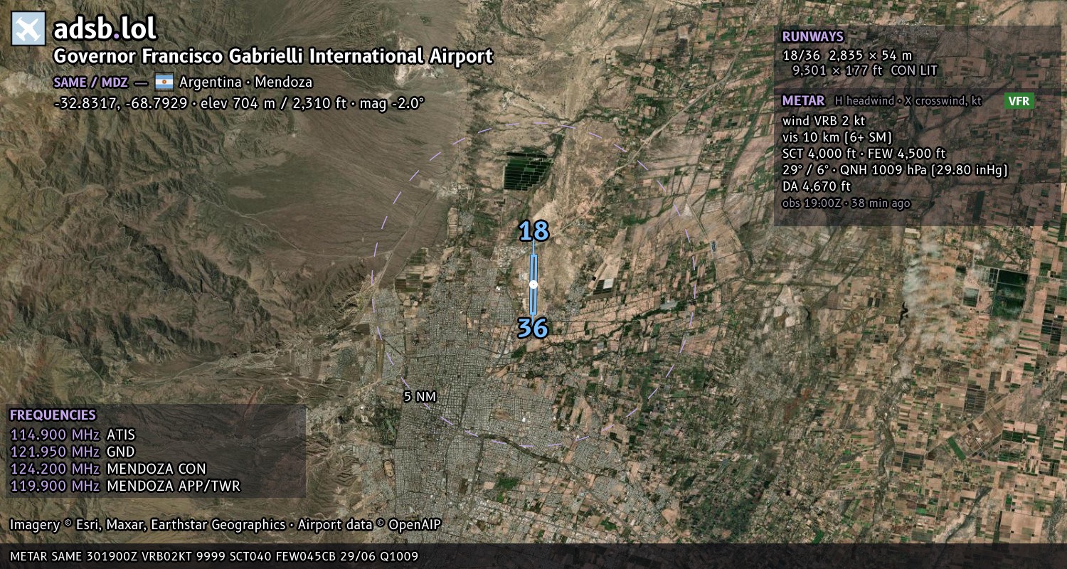 Satellite map with the runway layout of Governor Francisco Gabrielli International Airport (SAME)