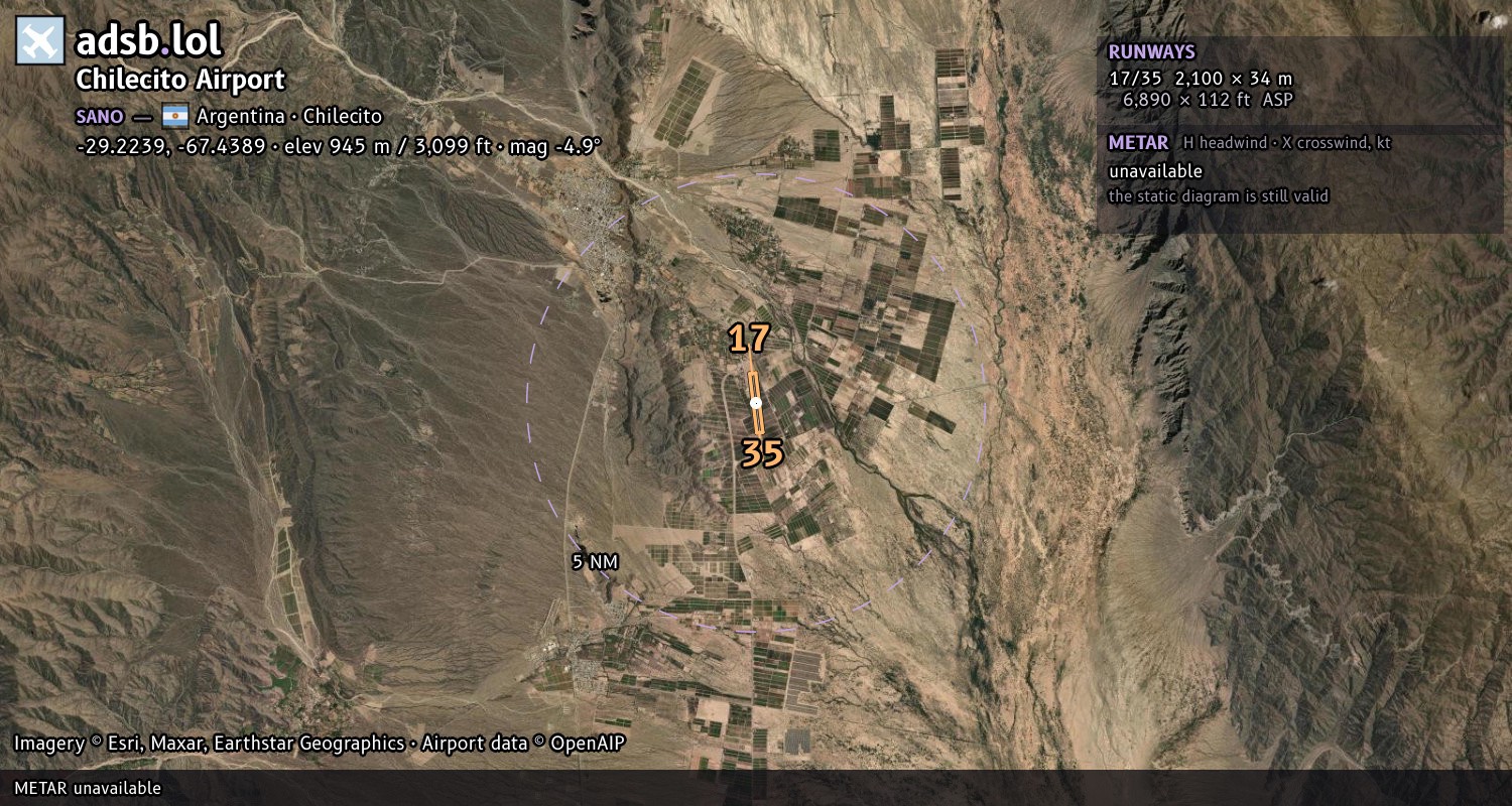 Satellite map with the runway layout of Chilecito Airport (SANO)
