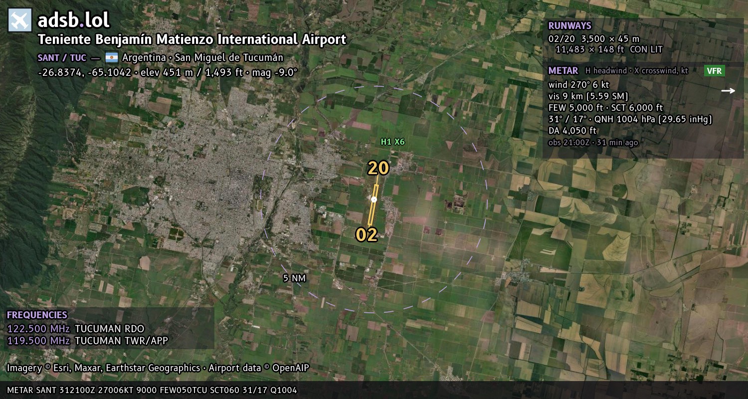 Satellite map with the runway layout of Teniente Benjamín Matienzo International Airport (SANT)