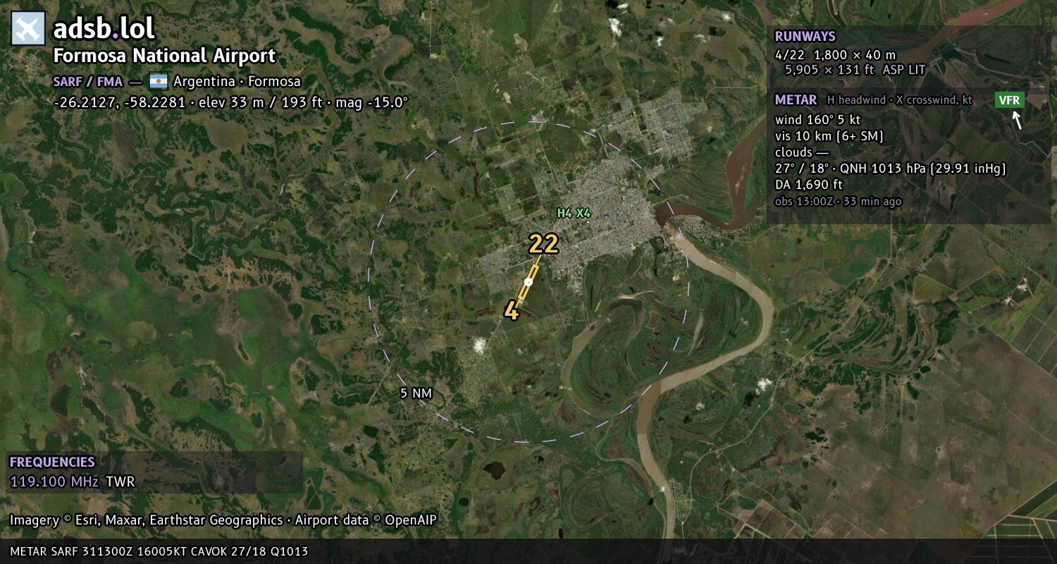 Satellite map with the runway layout of Formosa National Airport (SARF)