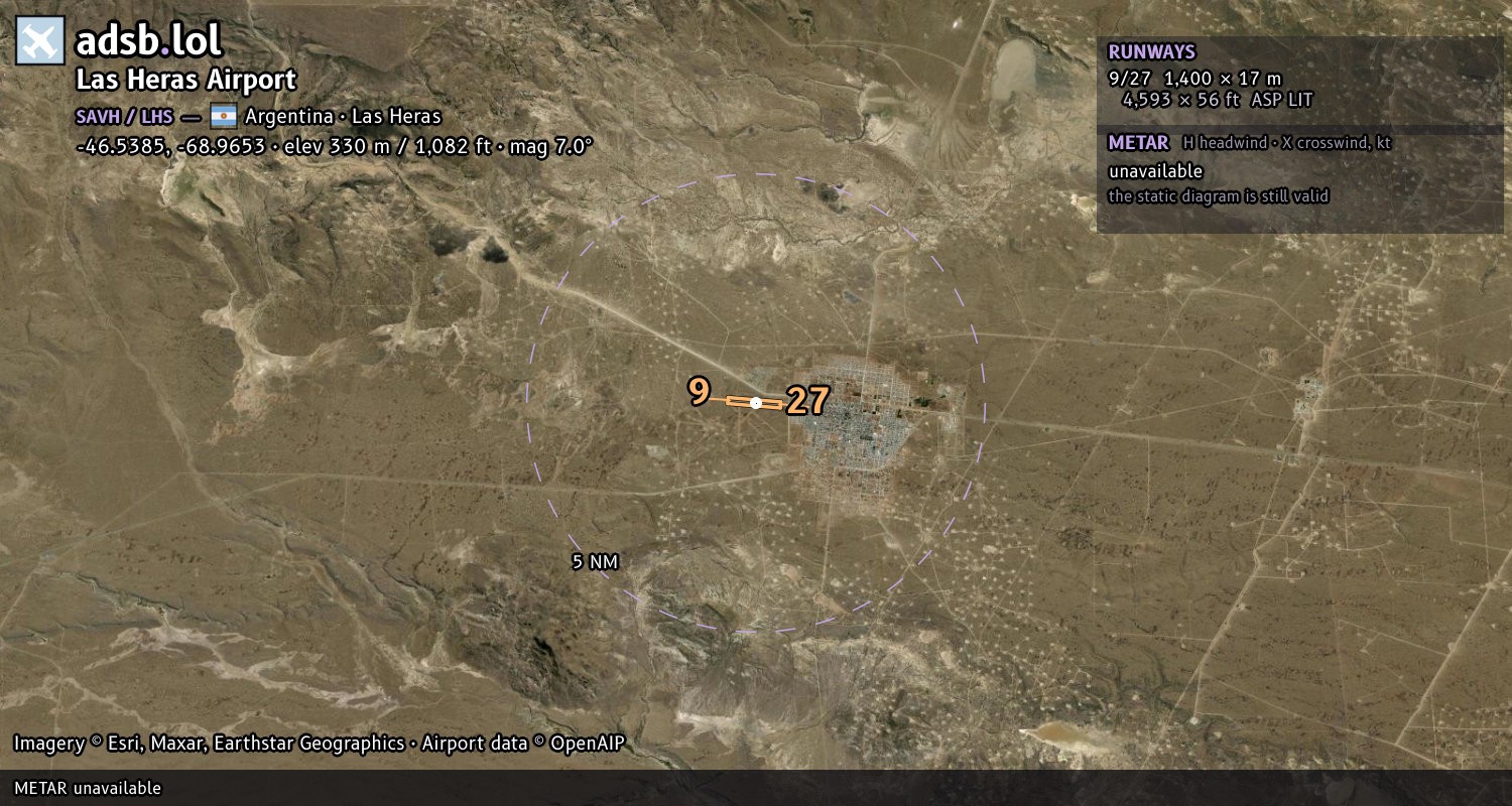 Satellite map with the runway layout of Las Heras Airport (SAVH)