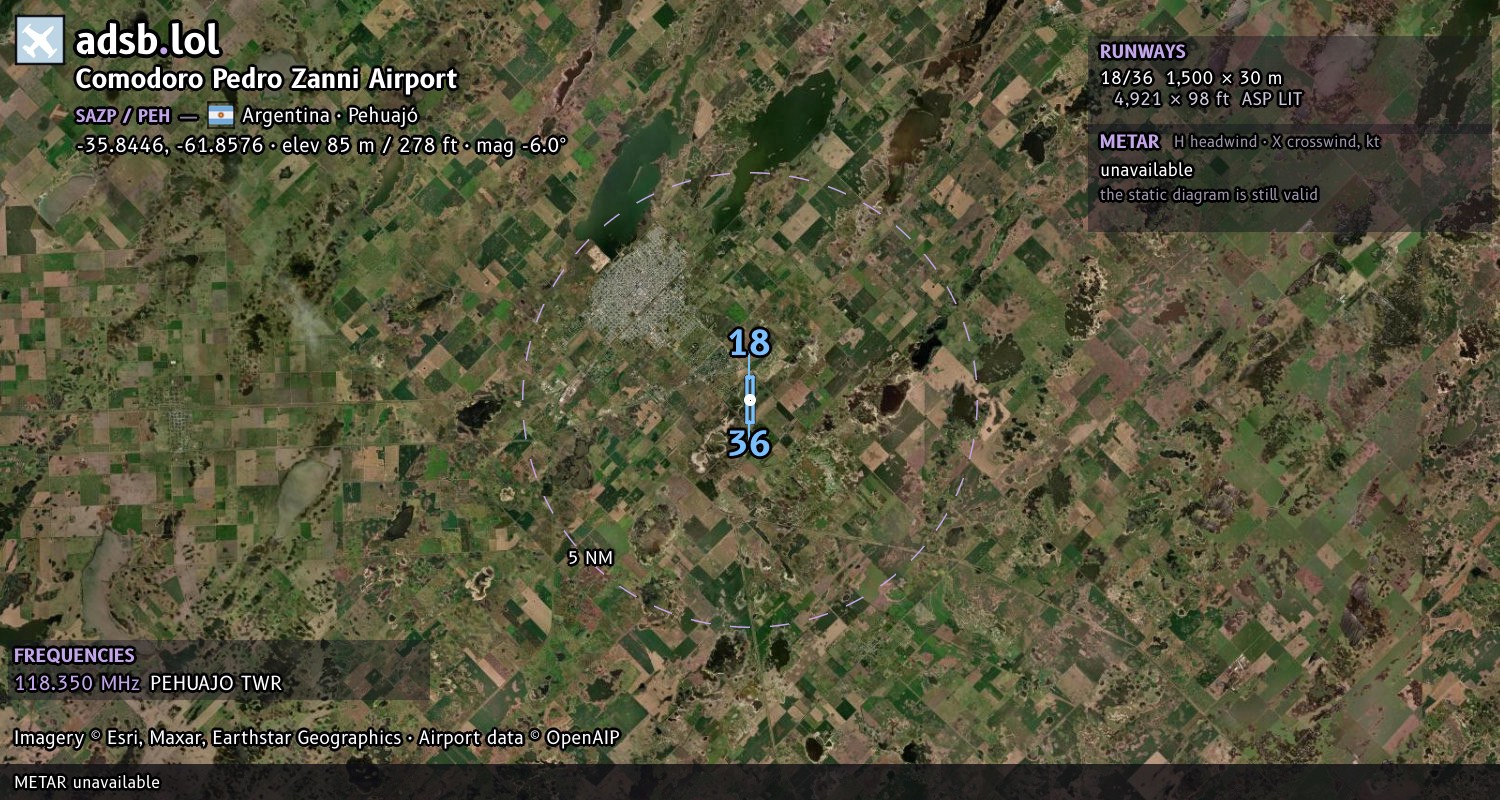 Satellite map with the runway layout of Comodoro Pedro Zanni Airport (SAZP)