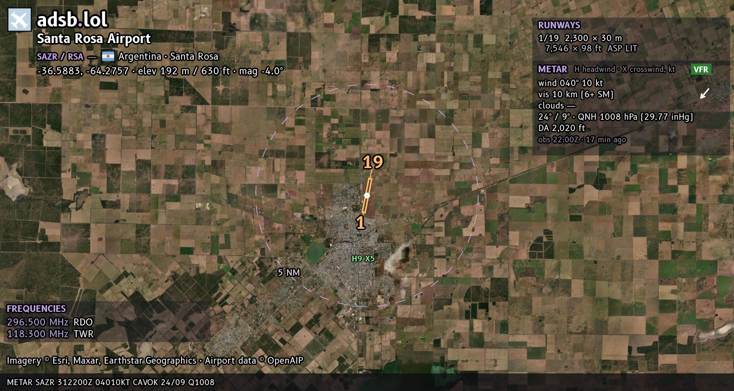 Satellite map with the runway layout of Santa Rosa Airport (SAZR)