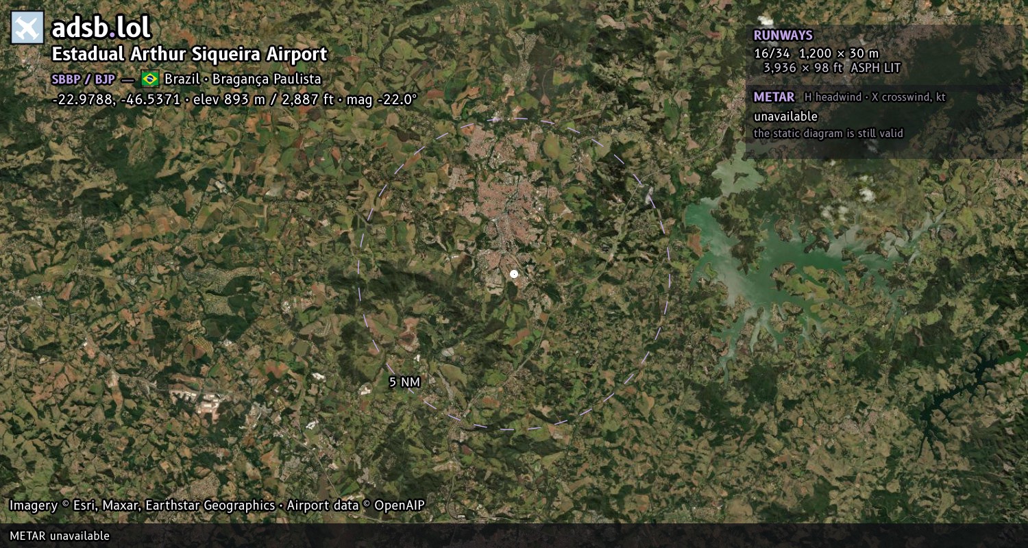 Satellite map with the runway layout of Estadual Arthur Siqueira Airport (SBBP)