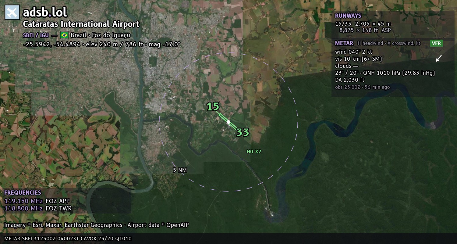 Satellite map with the runway layout of Cataratas International Airport (SBFI)