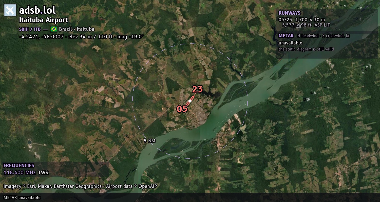 Satellite map with the runway layout of Itaituba Airport (SBIH)