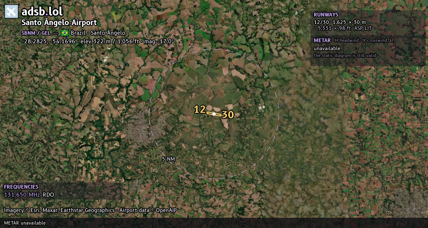 Satellite map with the runway layout of Santo Ângelo Airport (SBNM)